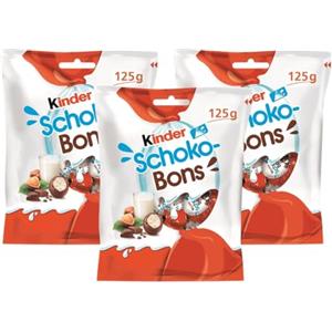 CAIYA 3X Ferrero Kinder Schoko Bons Ovetto al Cioccolato Ripieno di Crema al Latte e Nocciole Senza Glutine 125g [3 Buste]