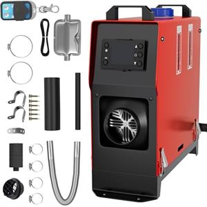 SUBTLETY 12V 8kW Riscaldatore di Parcheggio Diesel Auto 0,18-0,48 L/h Riscaldatore Gasolio ad Aria con Telecomando Monitor LCD e Silenziatore per Camion RV Camper Barche Autobus (Rosso, Tipo B)