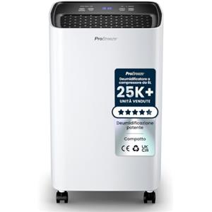 Pro Breeze Deumidificatore a compressore 6L con serbatoio dell'acqua da 2L, asciugatura della biancheria e sensore di umidità - Rimuovi muffa portatile timer 24H per umidità, muffa nera e condensa