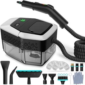 GalhanEhe 14 in 1 Pulitore a Vapore, 3 Livelli Maniglia Regolabile, Display Temperatura, 15s in Riscaldamento,1,8L Serbatoio, per Cucina, Bagno, Auto e Mobili (Bianco e Nero)