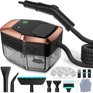 GalhanEhe 14 in 1 Pulitore a Vapore, 3 Livelli Maniglia Regolabile, Display Temperatura, 15s in Riscaldamento,1,8L Serbatoio, per Cucina, Bagno, Auto e Mobili (Nero e Oro)