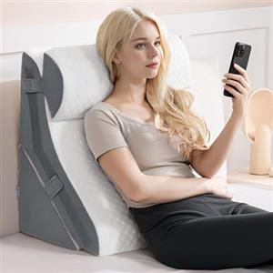 Kohentact Cuscino a Cuneo 3-in-1 Ergonomico, Set Cuscino Triangolare Pieghevole in Memory Foam, Supporto Regolabile per Schiena e Gambe, Ideale per Lettura e Relax a Letto