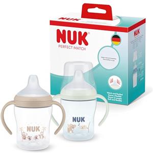 NUK Perfect Match Learner Day & Night Biberon | 6+ mesi | 150 ml | Bicchiere antigoccia per bambini piccoli | Manici antiscivolo | Brilla al buio | Blu | Confezione da 2
