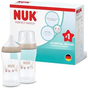 NUK Perfect Match Biberon | 3+ mesi | 260 ml | Biberon anti-colica | PP | Indicatore di controllo della temperatura | Scimmia | Confezione da 2