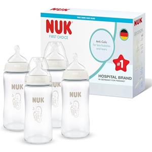 NUK First Choice Biberon | 3+ mesi | 240 ml | Biberon anti-colica | Vetro | Indicatore di controllo della temperatura | Cavalluccio marino | Confezione da 4