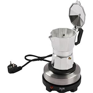 Bdneygtyr Caffettiera elettrica da 500 W, caffettiera italiana con regolazione della temperatura, 150 ml, in alluminio, per fornelli e campeggio, colore: argento/nero