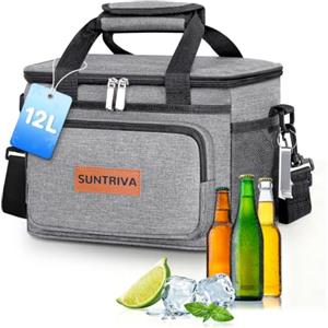 SUNTRIVA Borsa Frigo 12L con Tracolla,Piccola e Pieghevole,Impermeabile, Grigo