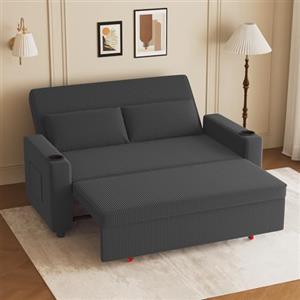 JUMMICO Divano Letto 2 Posti in Velluto Divano Matrimoniale Prontoletto Estraibile con Schienale Regolabile in 5 Posizioni per Soggiorno, Camera da Letto o Ufficio, 75P x 160L x 93H cm, Grigio