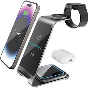Overmust Caricatore Wireless 3 in 1 Magnetico Nero FOVMWSC17964 per iPhone Samsung AirPods