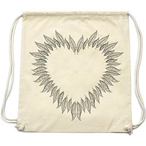 PREMYO Borsa da Palestra Sacca Zaino Sportiva con Scritta Stampa Cuore di Piume Borsone Zainetto Chiusura a Cordoni Gym Bag Tela Cotone Naturale