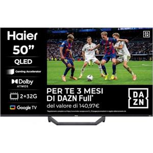 Haier Smart TV 50" QLED 4K UHD, Google TV, Gaming 120Hz, Dolby Audio | Chromecast Integrato, Telecomando Vocale, Bluetooth 5.1, HDMI 2.1, Design Senza Bordi, DLG, 3 Mesi DAZN Inclusi, H50Q80FUX