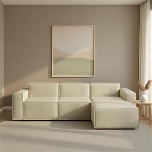Talamo Italia - Divano fisso con penisola Giovanna, Divano componibile con penisola destra, Sofà moderno in tessuto, 100% Made in Italy, Cm 300x170h70, Beige