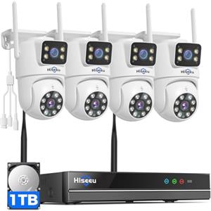 Hiseeu Telecamera Sorveglianza Esterna WiFi,Telecamera Sicurezza Casa 5G/2.4GHz, Dual Lens con Rotazione 360° PTZ, Tracciamento Automatico AI, Visione Notturna a Colori, HDD 1TB Senza Abbonamento