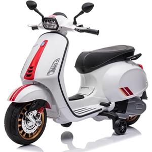 FINOOS Vespa Sprint scooter Moto Elettrica per Bambini veicolo elettrico da 2 a 5 anni 5 km/h suono luminoso a LED (Bianco)