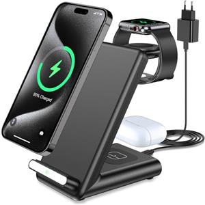 YLLZI Caricatore wireless 3 in 1 per iPhone 17 16 15 Xs, per Apple Watch/Air-Pods