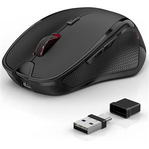 Azmall Mouse ergonomico senza fili per computer portatile/PC/MacBook/iPad, 2,4 GHz e Bluetooth Ufficio Muto mouse wireless 1600 DPI (Mouse wireless silenzioso, Nero)