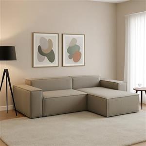 Talamo Italia - Divano fisso con penisola Patrizia, Divano componibile a 2 posti con penisola destra, Sofà in tessuto, 100% Made in Italy, Cm 220x170h70, Tortora