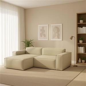 Talamo Italia - Divano fisso con penisola Nadia, Divano componibile a 2 posti con penisola sinistra, Sofà in tessuto, 100% Made in Italy, Cm 220x170h70, Beige