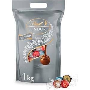 Lindt LINDOR Praline di Cioccolato Latte, Extra Fondente 70% Cacao, Doppio Cioccolato, Caramello Salato, 80 Cioccolatini, in confezione assortita maxi formato 1kg
