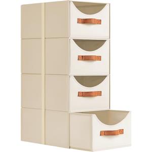 DIMJ Cassettiera Scrivania per Armadio Interno - Set di 4 Organizzatore Cassetti Impilabile, Scatola Porta Oggetti Organizer Cassetti per Ufficio, 35 x 24 x 17 cm, Beige