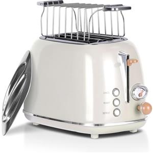 Wiltal Tostapane retrò, 2 fette, 6 livelli abbronzatura regolabili, acciaio inox, inserto panini qualità, funzione scongelamento, visualizzazione conto alla rovescia