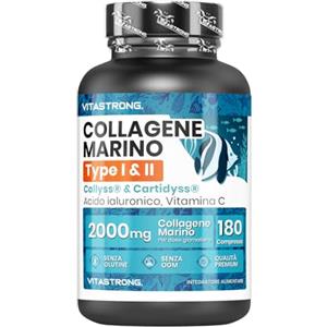 Vitastrong. Vitastrong Collagene Marino con Acido Ialuronico, Vitamina C, 180 Compresse