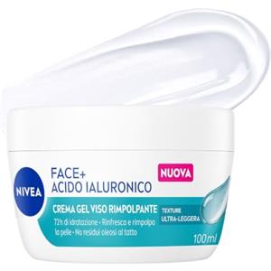 NIVEA Face+ Acido Ialuronico Crema Gel Viso, 100 ml | Crema gel idratante per il viso con acido ialuronico, 72 ore di idratazione profonda, non comedogenica, 0% residui oleasi