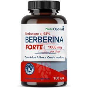 NutriOptima Berberina 1000mg Pura HCL Forte con Acido Folico e Cardo Mariano - 180 Capsule Vegetali