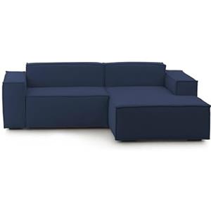 Talamo Italia - Divano fisso con penisola Patrizia, Divano componibile a 2 posti con penisola destra, Sofà moderno in tessuto, 100% Made in Italy, Cm 220x170h70, Blu