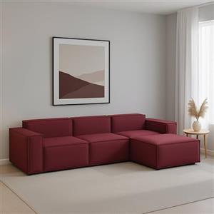 Talamo Italia - Divano fisso con penisola Giovanna, Divano componibile con penisola destra, Sofà moderno in tessuto, 100% Made in Italy, Cm 300x170h70, Rosso