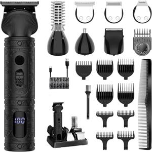 Surker Regolabarba uomo Rasoio Elettrico Barba Capelli Corpo Macchinetta per Barba Beard Trimmer Clipper Kit T-Blade Rasoio per Capelli 7 in 1，Nero