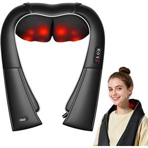RIKE Massaggiatore Cervicale Shiatsu con Funzione Riscaldante, Massaggio Spalle e Schiena con 3 Intensità e Rotazione Bi-direzionale, Regalo per Donna e Uomo, Ideale per Casa, Ufficio e Auto