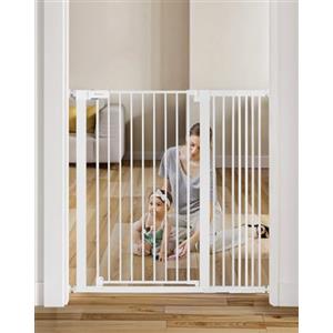 COMOMY Cancelletto per bambini extra alto da 107 cm per scale porte, si adatta a aperture da 75 cm a 110 cm di larghezza, chiusura automatica, robusto cancello di sicurezza per casa, montaggio a