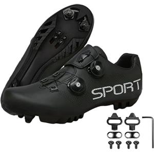 Surwin Scarpe Ciclismo MTB Uomo Donna, Scarpe Mountain Bike Unisex Traspirante Antiscivolo con 2 Bulloni e Tacchetti, Sneakers con Design Fibbia Girevole, 36EU-47EU (Nero A,42)