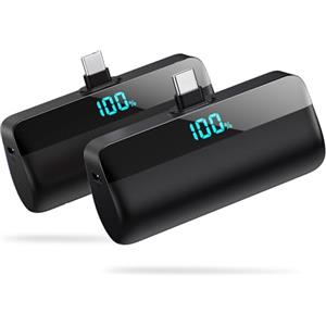 Feob [2 Pack] Feob Mini Power Bank per iPhone 17/16/15 Serie, 5200mAh USB C Caricatore Portatile Ultra-Compatto Batteria Esterna Powerbank con LED Display Compatibile con iPhone 17/16/15 Pro Samsung etc
