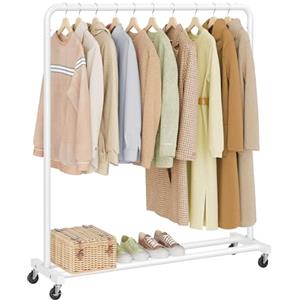 SONGMICS Stand Appendiabiti con Ruote, Attaccapanni, 2 Ruote con Freno, Camera da Letto, Portata fino a 50 kg, 38 x 110 x 141,5 cm, Bianco Opaco HSR016WG01
