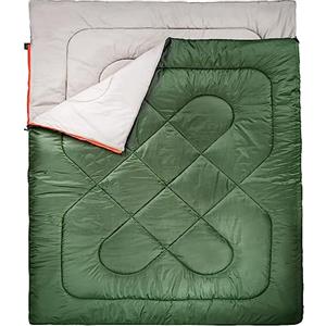 Amazon Basics Rettangolare Sacco a Pelo per Campeggio ed Escursioni con Clima Freddo, Queen Size per 2 Persone, Verde Oliva