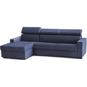 Dmora Talamo Italia - Divano fisso con penisola Viviana, Sofà ad angolo con chaise longue sinistra in tessuto, Braccioli standard, 100% Made in Italy, Cm 280x95h85, Blu