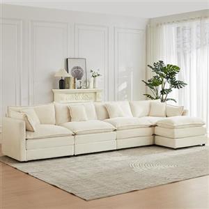 JIEXI Divano angolare modulare a U/L, 4+1 Posti, Beige