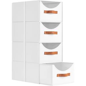 DIMJ Cassettiera Scrivania per Armadio Interno - Set di 4 Organizzatore Cassetti Impilabile, Scatola Porta Oggetti Organizer Cassetti per Ufficio, 35 x 24 x 17 cm, Bianco