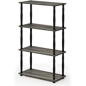 Furinno Turn-N-Tube Libreria a 4 Piani, Rovere Francese Grigio (French Oak Grey/Black), 109.86 x 29.46 x 59.94 cm