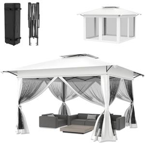 ACXIN Gazebo pieghevole pop-up, 4 x 4 m, bianco, regolabile in altezza, con funzione anti-zanzara, portatile, per balcone, terrazza, feste, campeggio e picnic