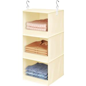 Lifewit Organizer Armadio da Appendere con 3 Ripiani e 2 Ganci Robusti, Salvaspazio Ripiani per Armadio Interno, Organizzatore Pieghevole per Vestiti, Camera da Letto e Camper, Beige