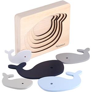 Kindsgut Puzzle animali in legno e gioco motorio, balena, 5 pezzi