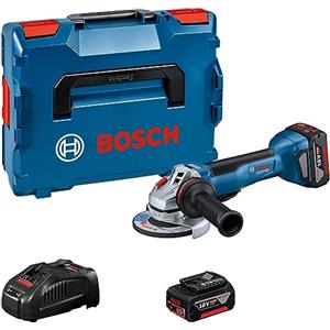 Bosch Professional 18V System Smerigliatrice angolare a batteria GWS 18V-10 P (incl. 2 batt.GBA 18V 5.0Ah, GAL 1880 CV, impugn.suppl.,cuffia di prot.,dado serr.rapido, flangia di montaggio, L-BOXX)