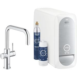 GROHE Blue Home Starter Kit con Rubinetto Filtro Acqua, Bocca U, Acqua Filtrata Refrigerata e Frizzante, WiFi e Bluetooth, Cromo, 31456001
