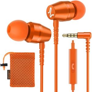 LUDOS OMNITONE Auricolari In-Ear Cuffie, Cuffiette con Filo e Microfono, 5 Anni di Garanzia, Cuffie Isolamento Acustico, Cuffiette Cellulare, Jack 3,5 mm per iPhone, Apple, Samsung - Arancione