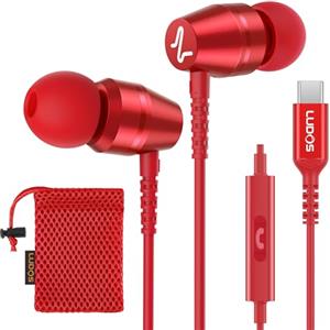 LUDOS OMNITONE Cuffie USB C, Garanzia 5 Anni, Auricolari USB C In-Ear per iPhone 16 15 Pro Max Plus iPad, Cuffie Type C con Microfono per Samsung Galaxy S24 S23 Ultra S22 S21 FE S20 A53 A54 - Rosso