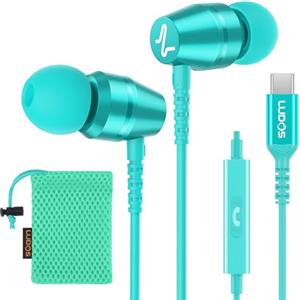 LUDOS OMNITONE Cuffie USB C, Garanzia 5 Anni, Auricolari USB C In-Ear per iPhone 16 15 Pro Max Plus iPad, Cuffie Type C con Microfono per Samsung Galaxy S24 S23 Ultra S22 S21 FE S20 A53 A54 - Turchese