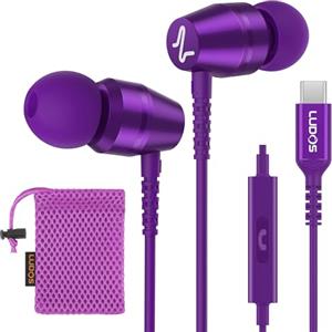 LUDOS OMNITONE Cuffie USB C, Garanzia 5 Anni, Auricolari USB C In-Ear per iPhone 16 15 Pro Max Plus iPad, Cuffie Type C con Microfono per Samsung Galaxy S24 S23 Ultra S22 S21 FE S20 A53 A54 - Viola